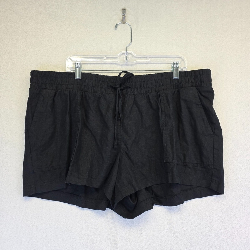 Ingrid Isabel‎ Shorts Womens 2XL Black Hat Pants Drawstring Tie Mid Rise Linen